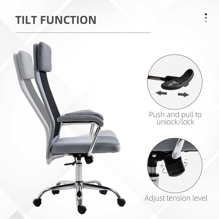 Office Chair Linen-Feel Mesh Fabric High Back Swivel Computer Task Desk Chair for Home with Arm, Wheels, Grey