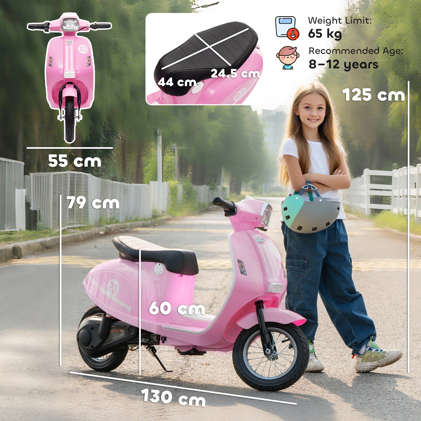 24V Battery Powered Ride on Motorcycle with Manual Throttle, Pink