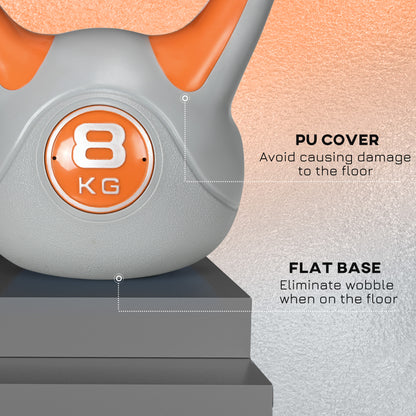 8kg Kettle Bell with Handle for Home Gym, Orange and Grey