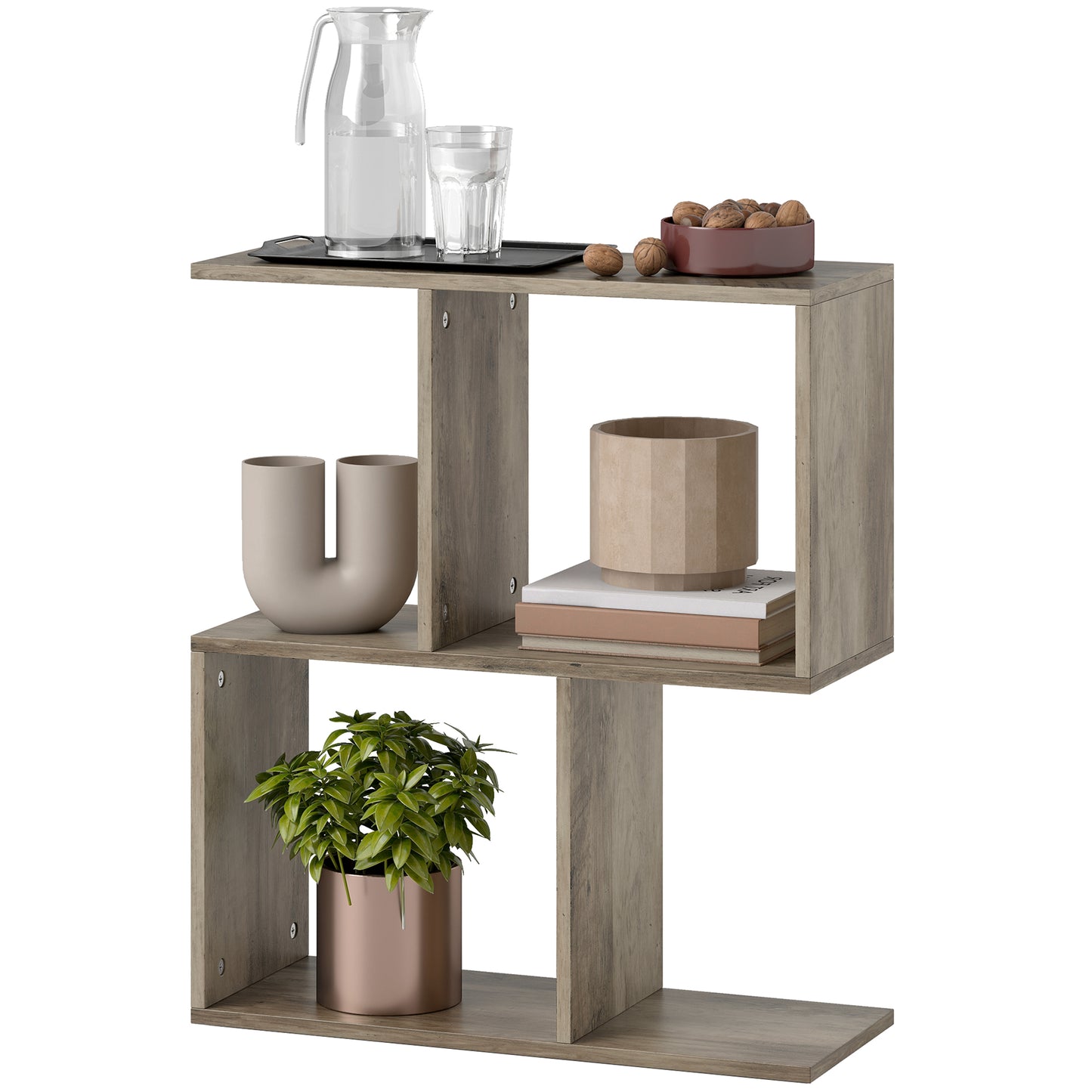 Side Table, Narrow End Table with Storage Shelves, Grey