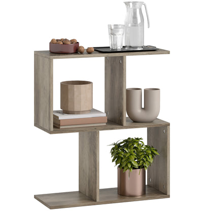 Side Table, Narrow End Table with Storage Shelves, Grey