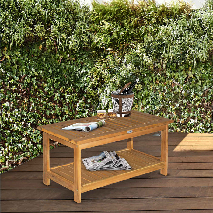 45 x 90cm Acacia Wood Two-Tier Garden Table