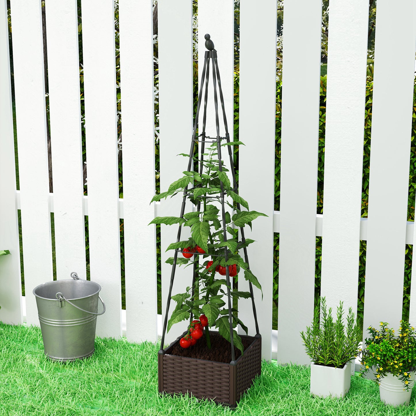 Raised Garden Bed Planter Box with Trellis and Self Watering