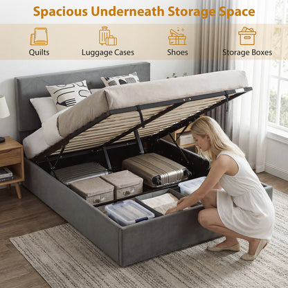 King Size Bed Frame Gas Side Lift Under Bed Storage Dark Grey