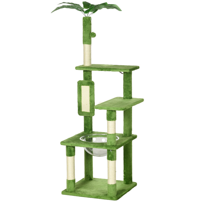 142cm Cat Tree Tower, with Scratching Post, Hammock, Toy Ball, Platforms - Green