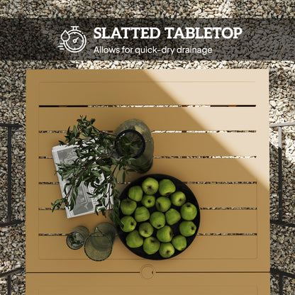 Garden Table with Parasol Hole, Slatted Metal Tabletop, Brown