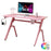 Gaming Desk Racing Style Home Office Ergonomic Computer Table Workstation with RGB LED Lights, Controller Rack & Cable Management, Pink