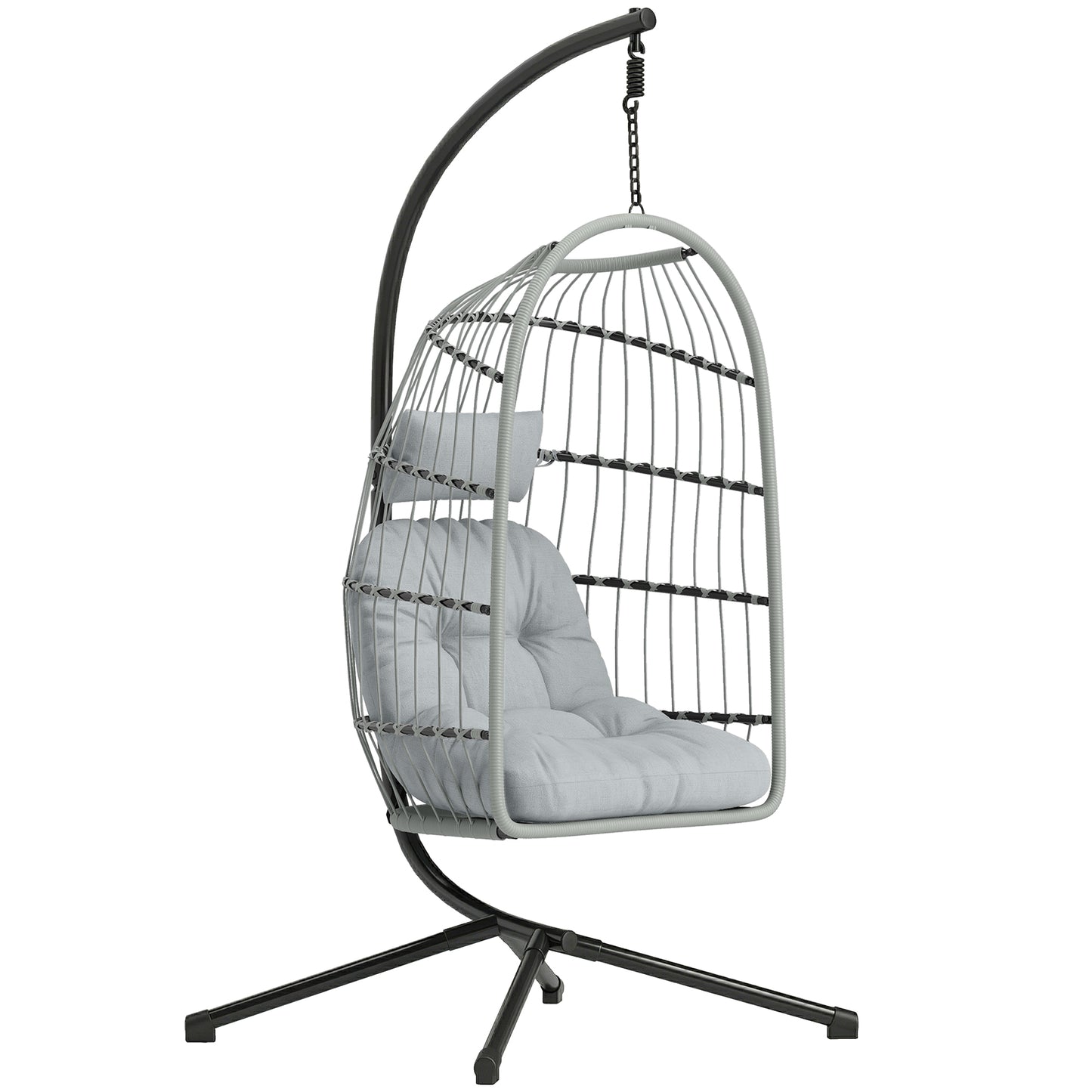 Hanging Egg Chair, Outdoor Swing Chair with Stand, Light Grey