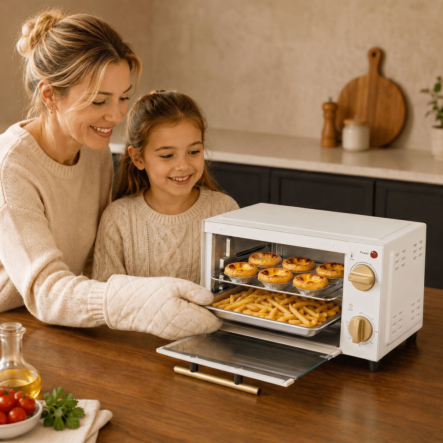 Mini Oven 9L Countertop Toaster Oven with Timer Control 750W White