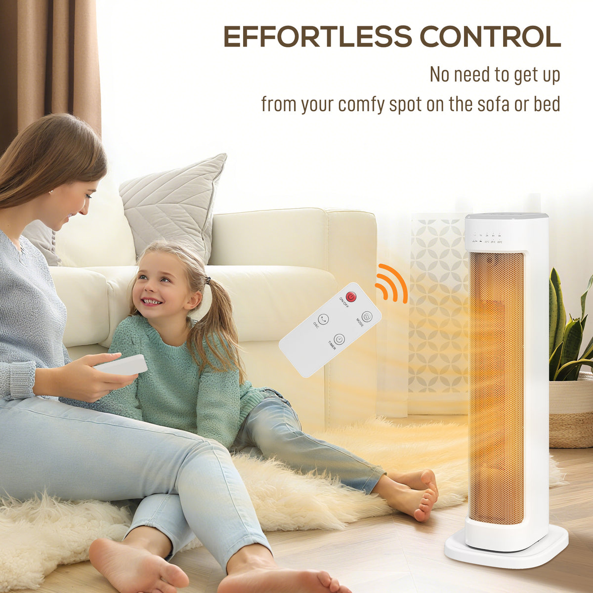 2000W Ceramic Electric Heater with 15-Hour Timer and Remote Control - White