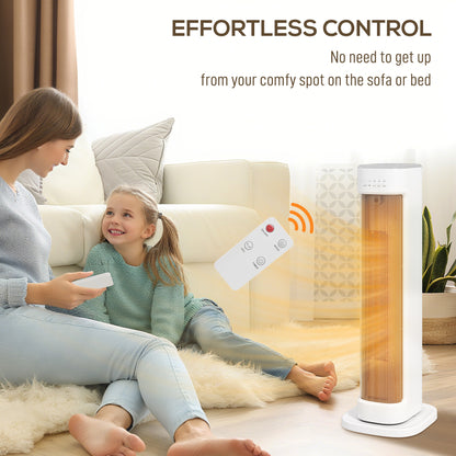 2000W Ceramic Electric Heater with 15-Hour Timer and Remote Control - White
