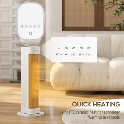 2000W Ceramic Electric Heater with 15-Hour Timer and Remote Control - White