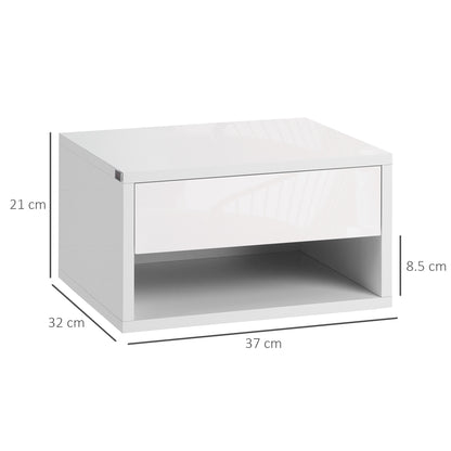 Floating Bedside Table Set of 2 Wall Mounted Nightstand W/ Drawer White