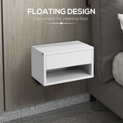 Floating Bedside Table Set of 2 Wall Mounted Nightstand W/ Drawer White