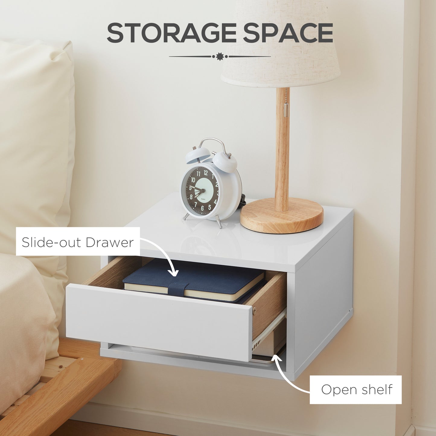 Floating Bedside Table Set of 2 Wall Mounted Nightstand W/ Drawer White