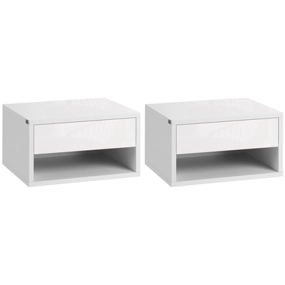 Floating Bedside Table Set of 2 Wall Mounted Nightstand W/ Drawer White