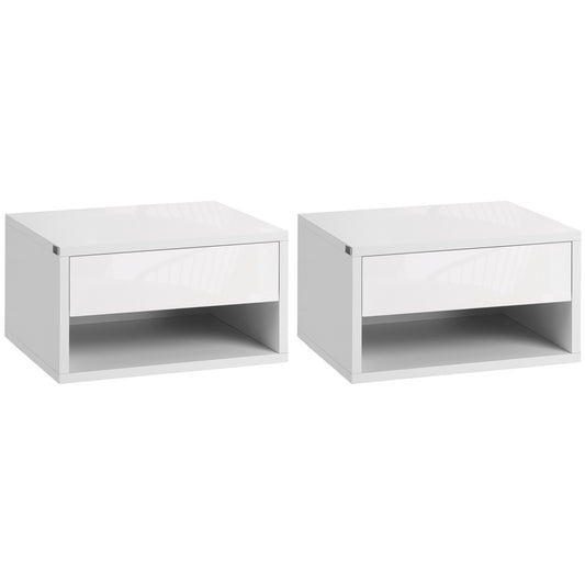 Floating Bedside Table Set of 2 Wall Mounted Nightstand W/ Drawer White