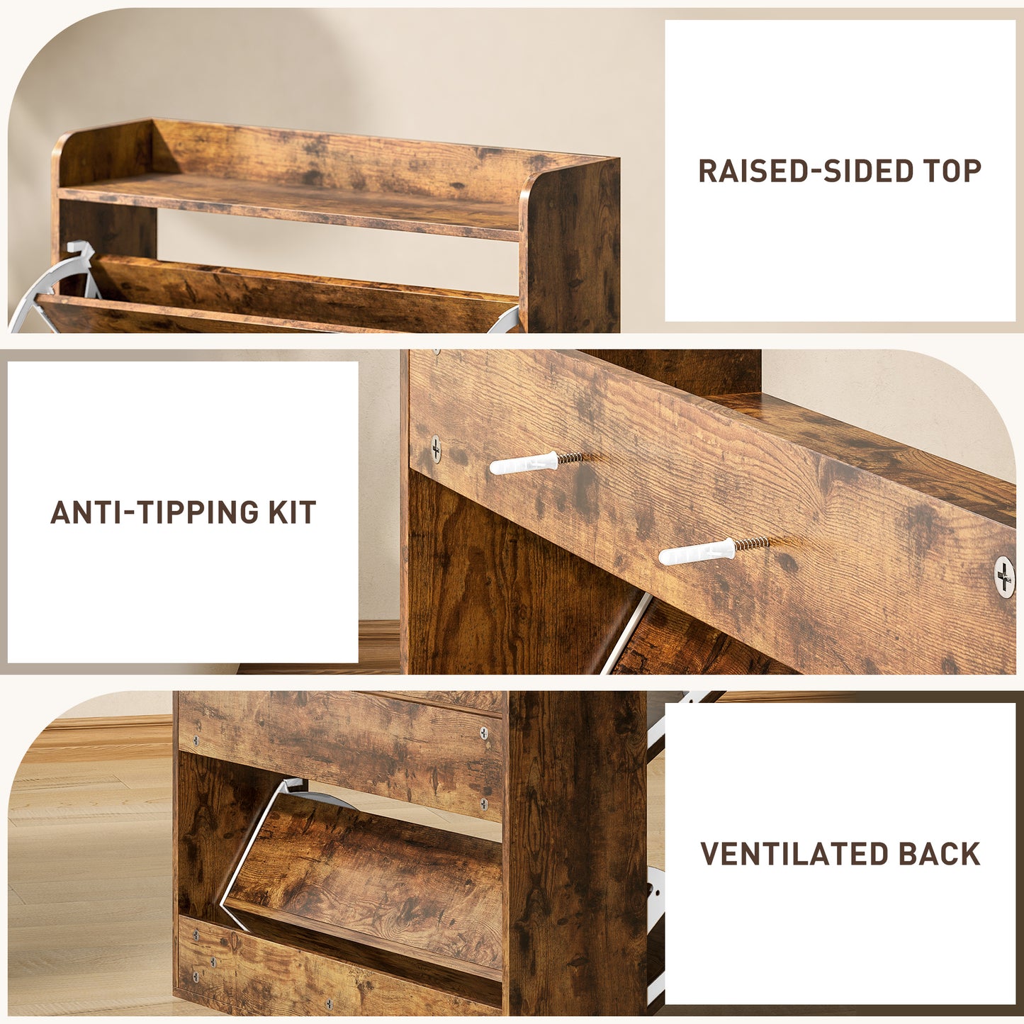 Narrow Shoe Cabinet Farmhouse Slim Shoe Storage Cabinet Rustic Brown