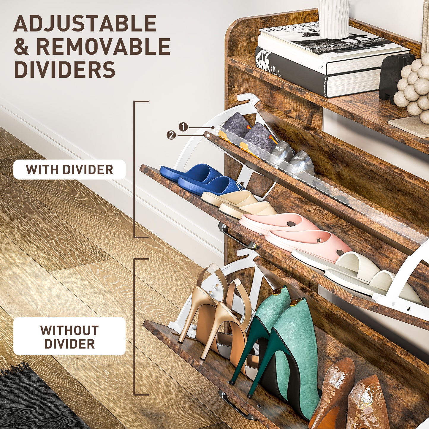 Narrow Shoe Cabinet Farmhouse Slim Shoe Storage Cabinet Rustic Brown