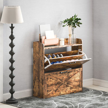 Narrow Shoe Cabinet Farmhouse Slim Shoe Storage Cabinet Rustic Brown