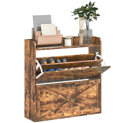 Narrow Shoe Cabinet Farmhouse Slim Shoe Storage Cabinet Rustic Brown