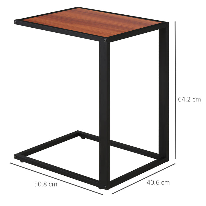 C-Shaped Side Table, Sofa End Table with Metal Frame, Accent Couch Table for Living room, Bedroom, Walnut and Black