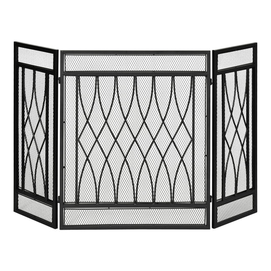 126cm 3-Panel Metal Folding Fireplace Screen Protective Guard Child Pet Home