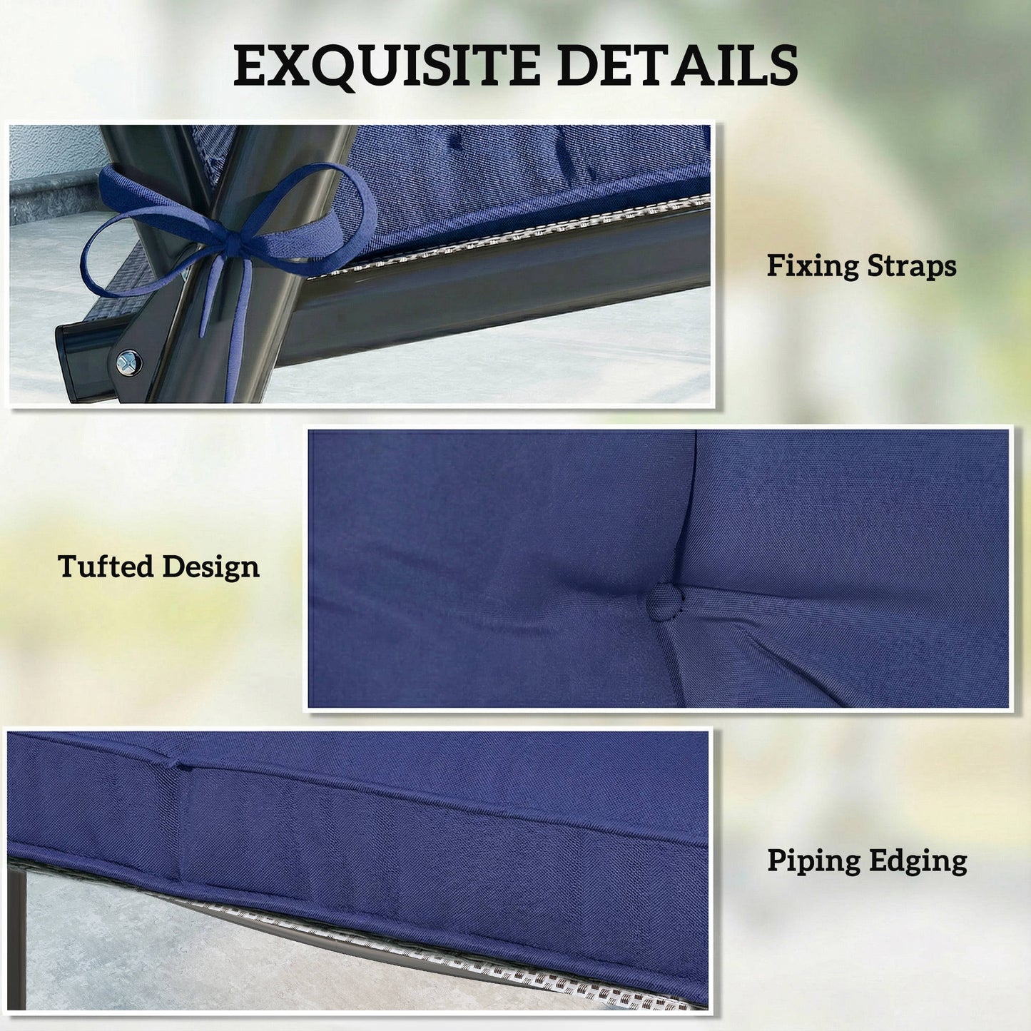 42 x 42cm Replacement Garden Seat Cushion Pad with Ties, Dark Blue