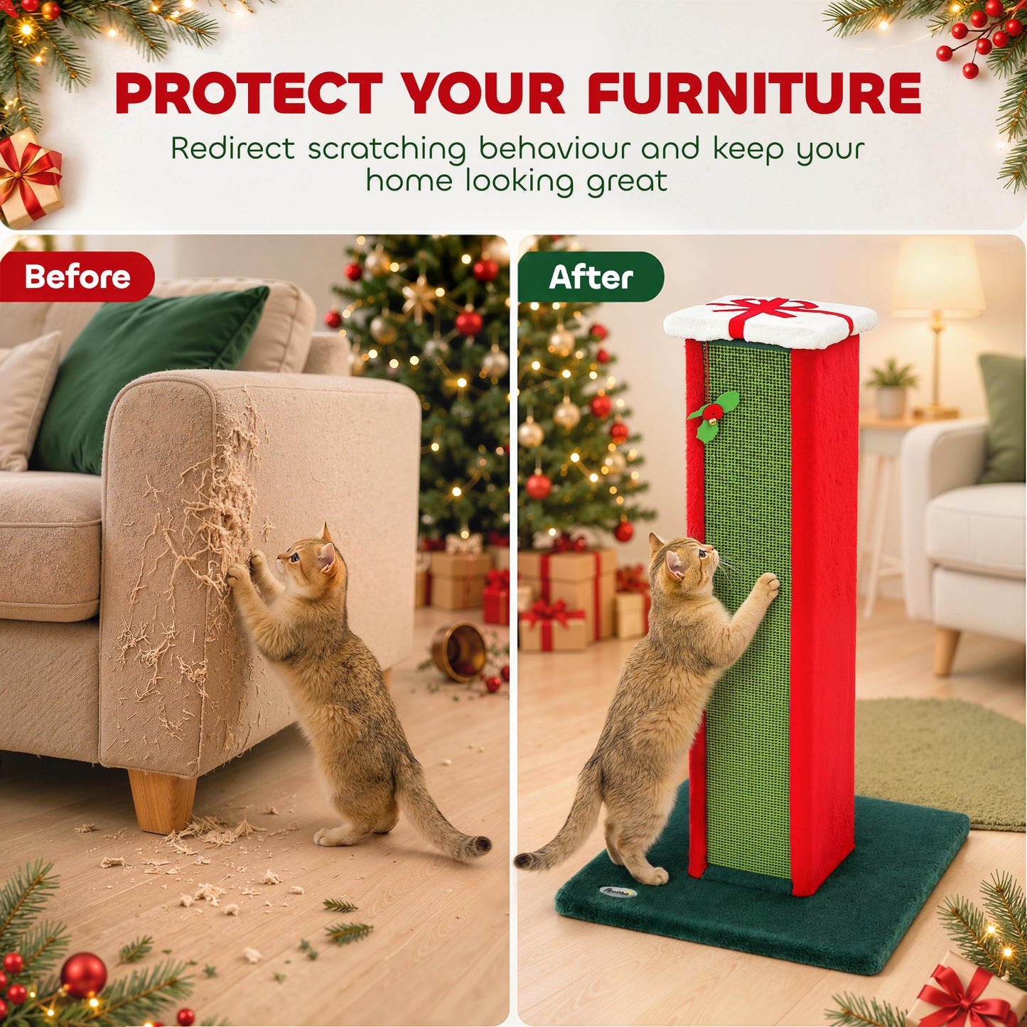 81cm Tall Cat Scratching Post for Indoor Cats with Bell Toy