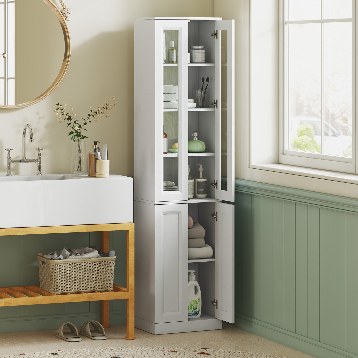 Tall Bathroom Storage Cabinet, 6-Tier Bathroom Cabinet, White