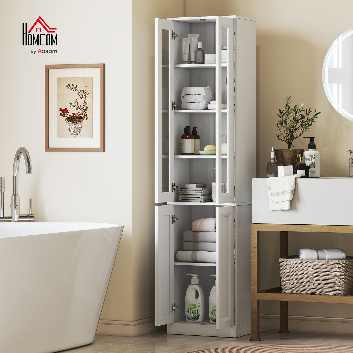 Tall Bathroom Storage Cabinet, 6-Tier Bathroom Cabinet, White
