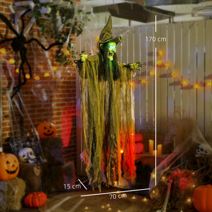 Voice Activated Halloween Animatronics Hanging Witch, Green