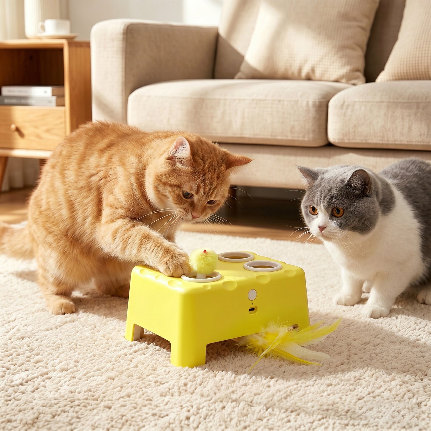 Interactive Cat Toys for Indoor Kittens & Adult Cats, Rechargeable Automatic Mouse & Feather Teaser Toy, 3 in 1 Play Modes with Smart Rest, Type-C Charging