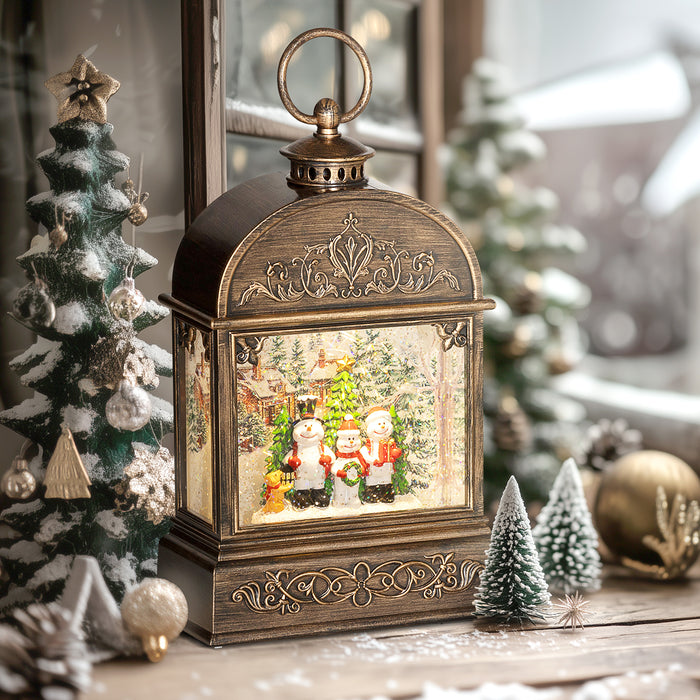 Christmas Snow Globe with Lights and Music for Party, Bronze Tone