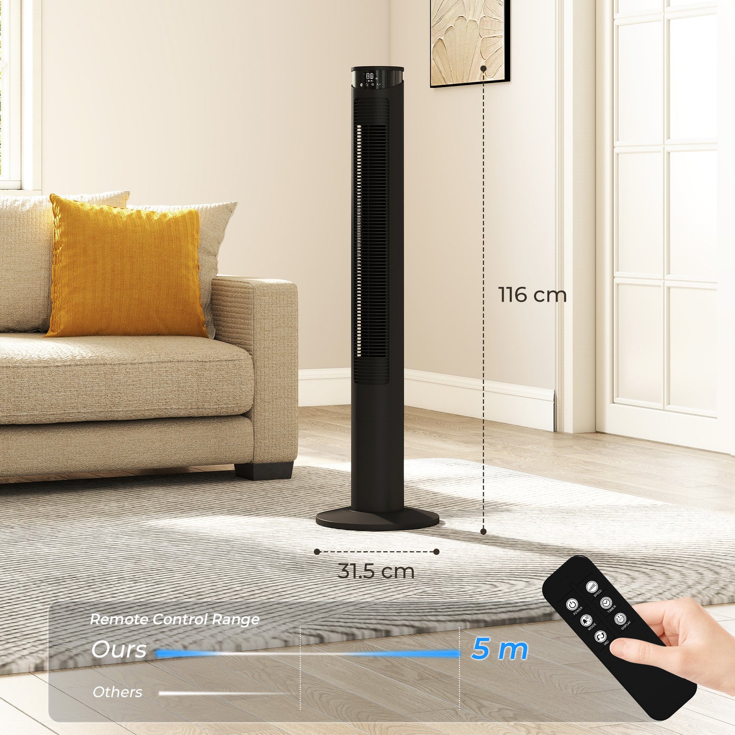 Tower Fan with WiFi Control 116 cm Black