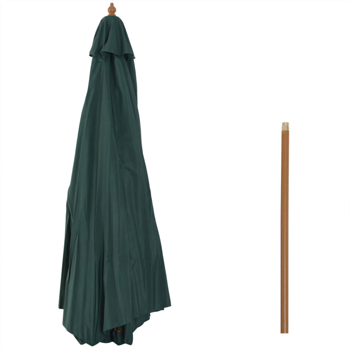 3(m) Wooden Patio Umbrella, Pulley Operated Garden Parasol with Rope Pulley Mechanism and 8 Ribs, Green