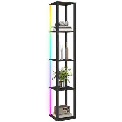 RGB LED Floor Lamp with Shelves and Remote Control for Bedroom, Black