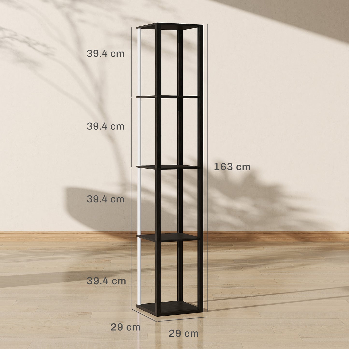 RGB LED Floor Lamp with Shelves and Remote Control for Bedroom, Black