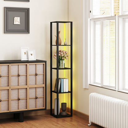 RGB LED Floor Lamp with Shelves and Remote Control for Bedroom, Black
