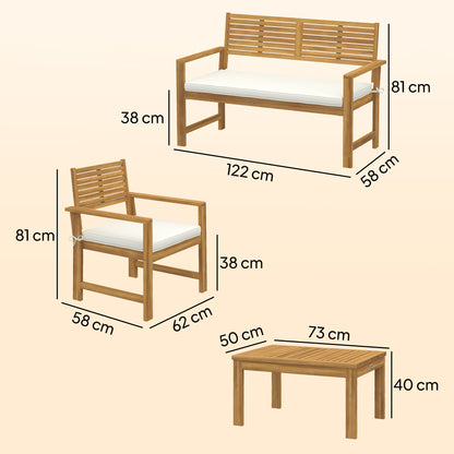 4 Seater Wooden Garden Furniture Set with Loveseat, Chairs, Table
