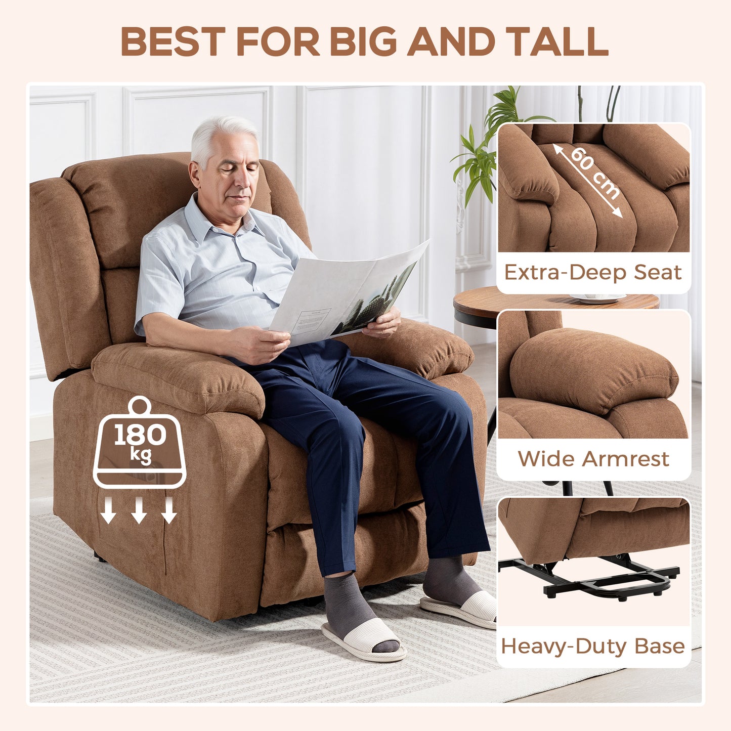 Power Lift Recliner Chair, Lift Chair for Elderly with Massage, Brown