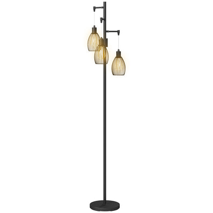Industrial 3-Light Floor Lamp Dimmable LED Standing Lamp, Black
