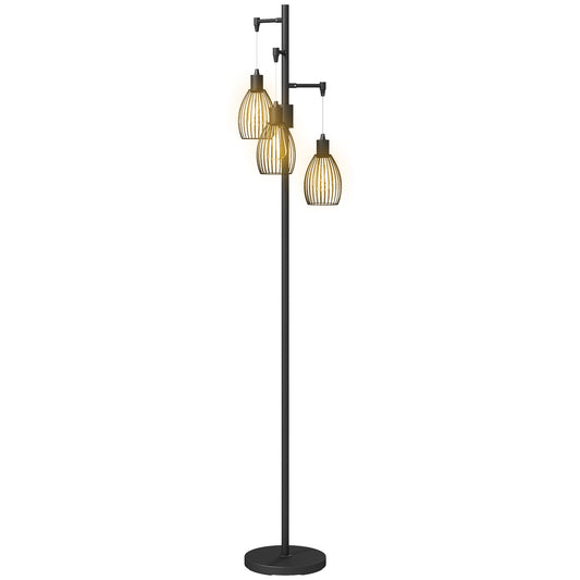Industrial 3-Light Floor Lamp Dimmable LED Standing Lamp, Black