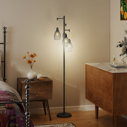 Industrial 3-Light Floor Lamp Dimmable LED Standing Lamp, Black
