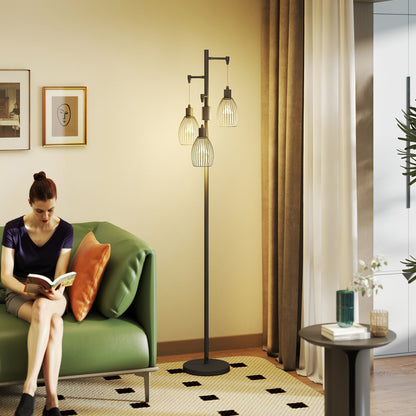 Industrial 3-Light Floor Lamp Dimmable LED Standing Lamp, Black
