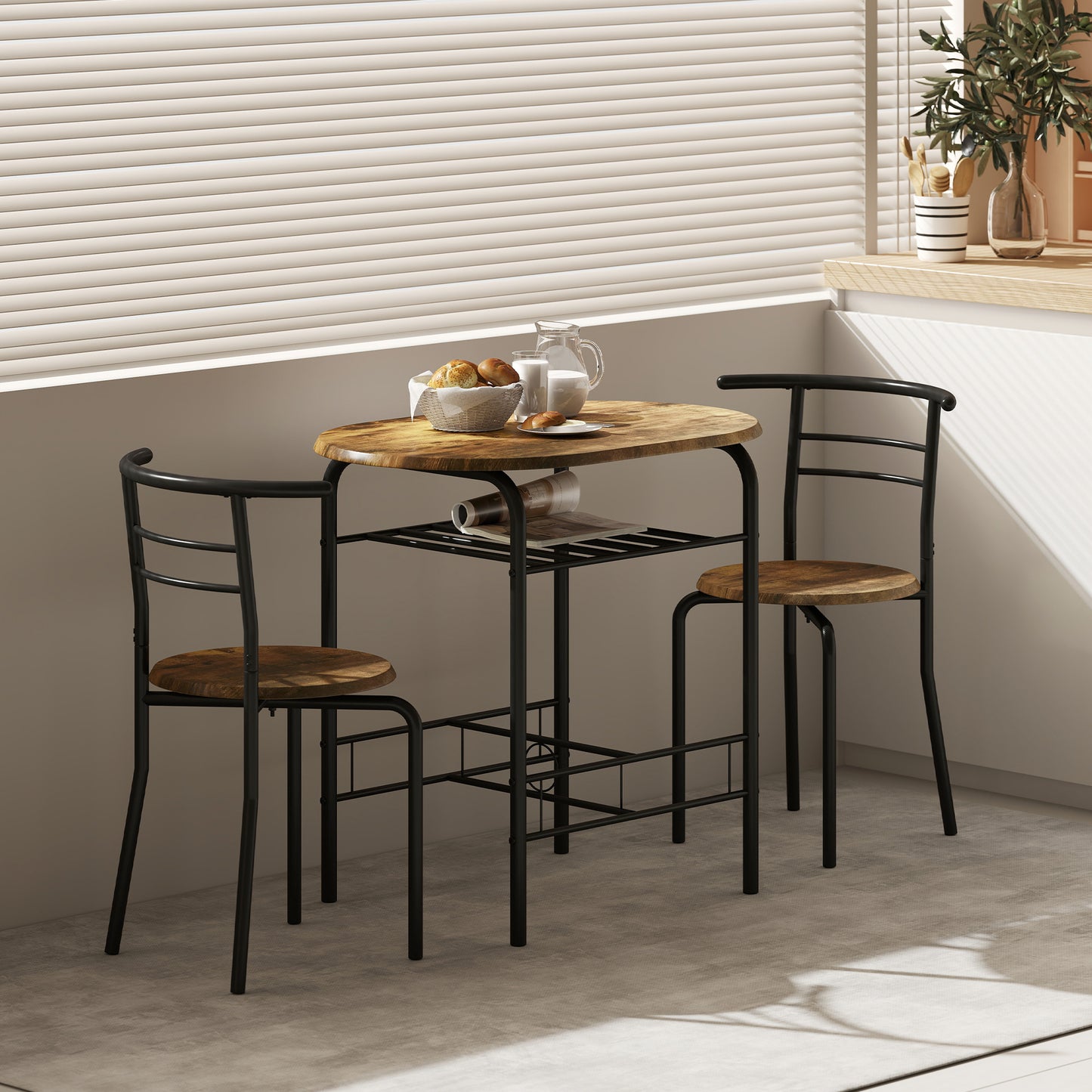 Breakfast Bar Table and Stools Set, Dining Room Set with Shelf