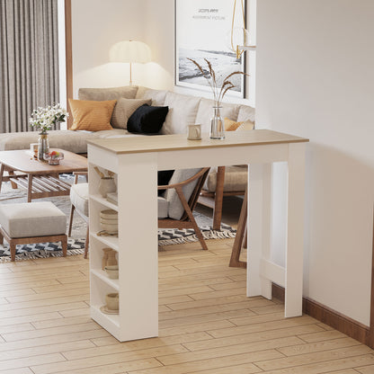 Bar Table Coffee Table Kitchen Dining Table with 4-Tier Shelf Natural