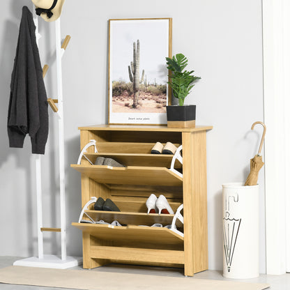 12-Shoe Storage Cabinet 4 Shelves 2 Drawers Tabletop 4 Legs Modern Brown