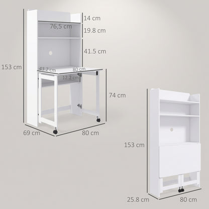 Writing Desk with Foldable Desktop for Bedroom, Home Office, White