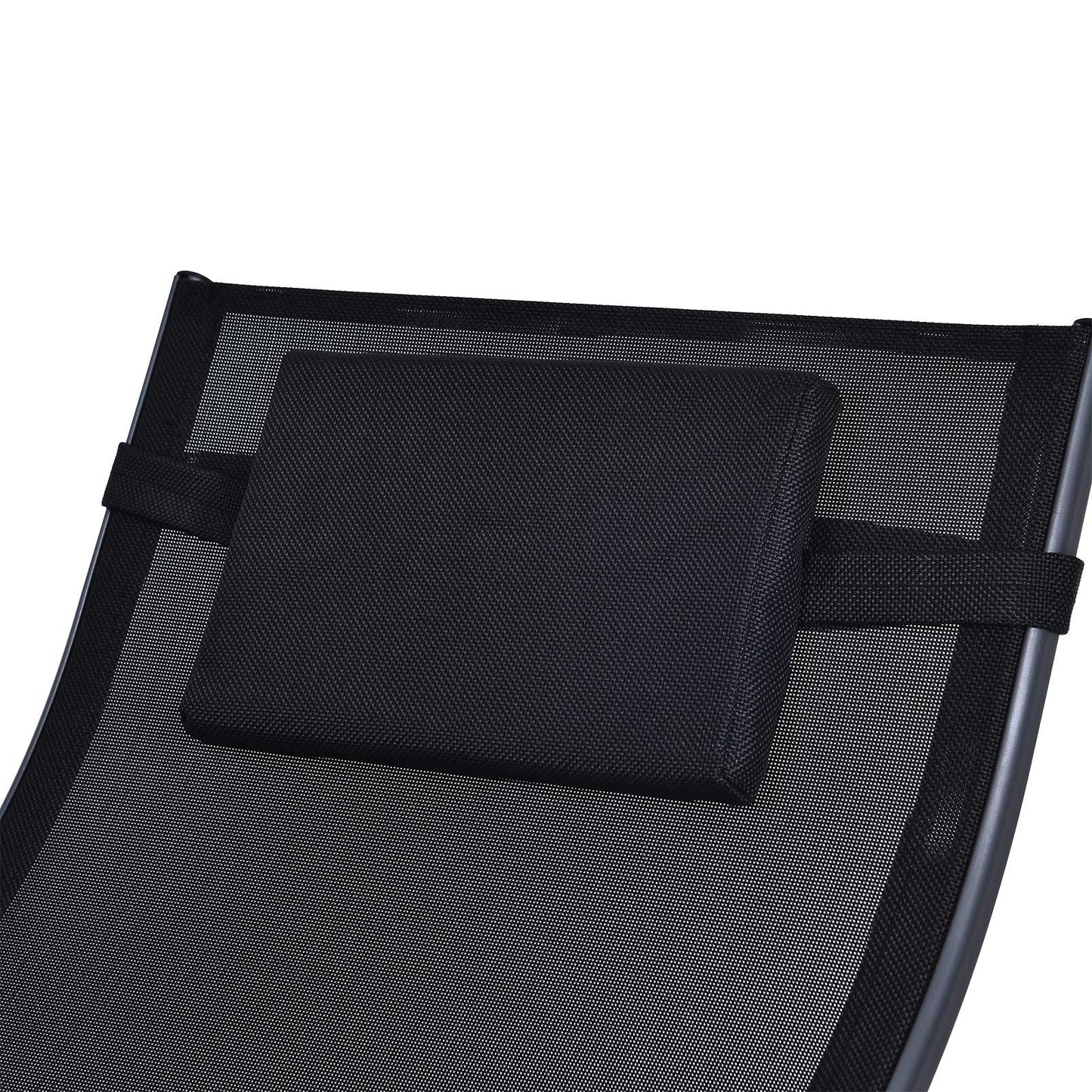 Patio Adjust Lounge Chair Rocker Outdoor w/ Pillow, Footrest- Black